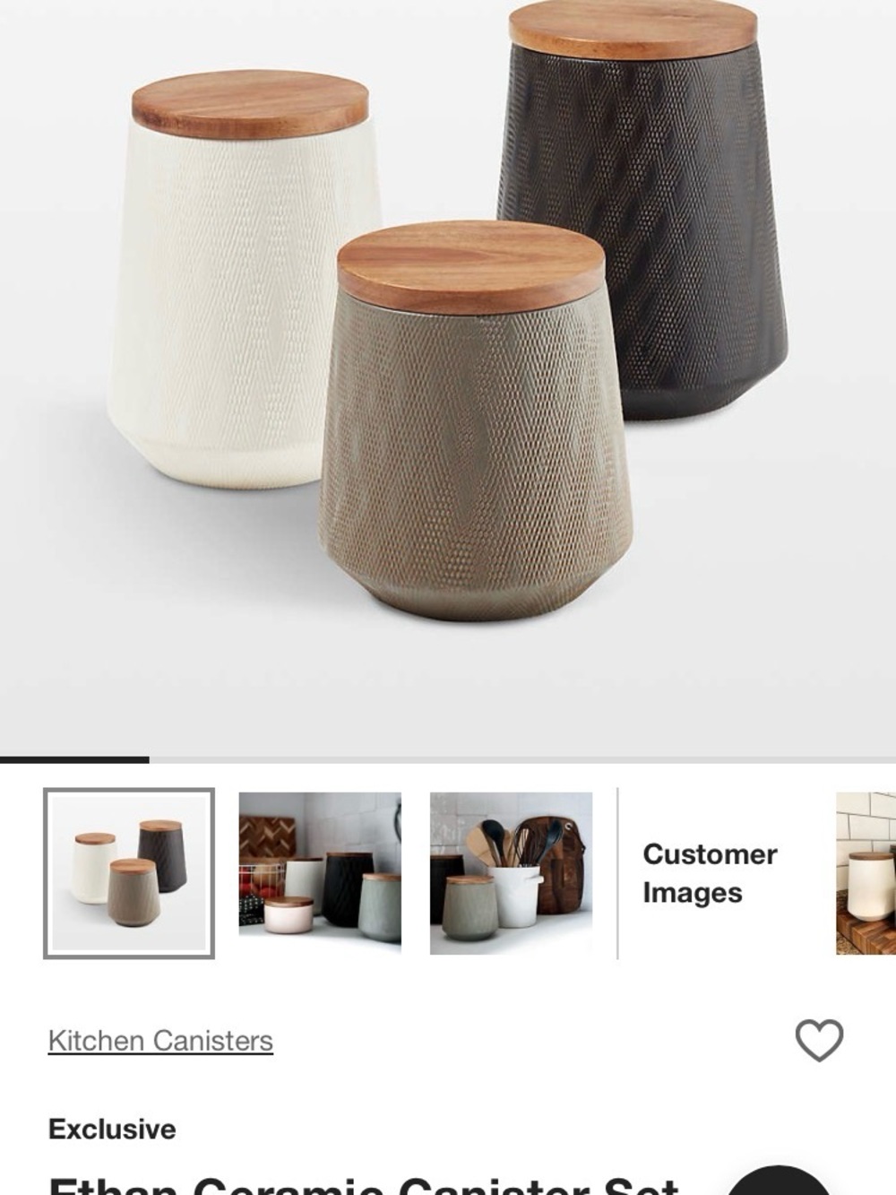 NWT Crate & Barrel 3 Ceramic Canisters with Wood Lids - Picture 3 of 4